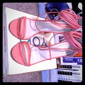 Coral open toed sandal heels